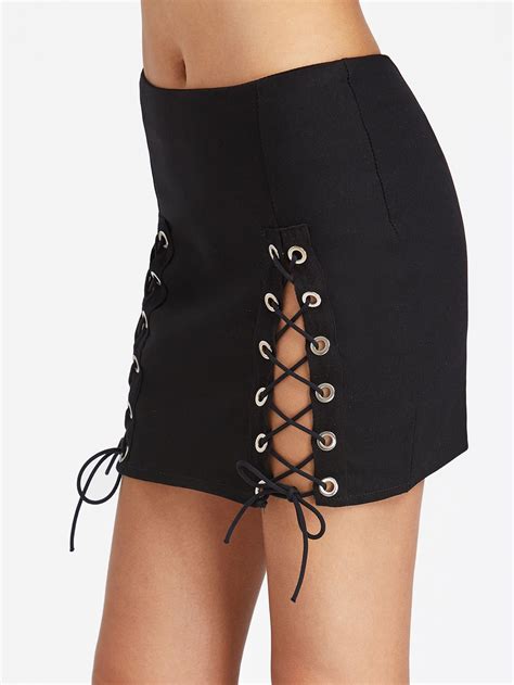 Double Slit Lace Up Mini Skirt Sheinsheinside