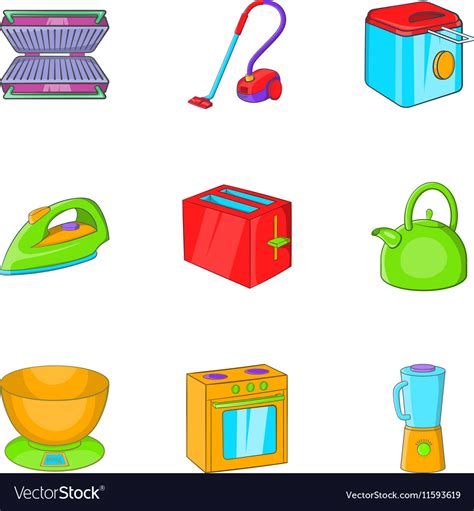 Home Appliances Icons Set Cartoon Style Royalty Free Vector