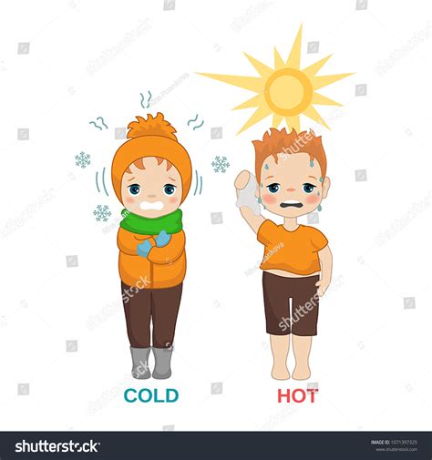 Kid Hot Cold Weather Cartoon Style Stock Vector Royalty Free