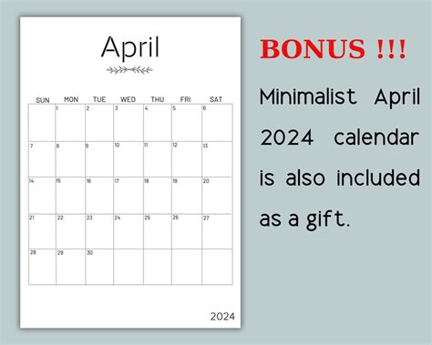 Editable April 2024 Calendar Printable 2024 April Monthly Planner