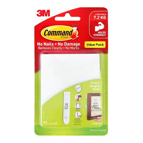 Command Large White Adhesive Picture Hanging Strips Value Pack 12