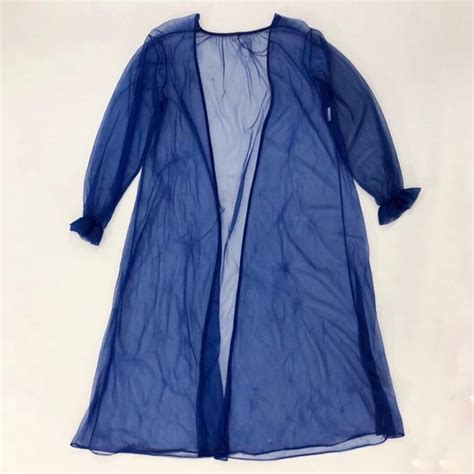 american vintage intimates and sleepwear vtg 7s blue sheer lingerie robe with ruffle trim