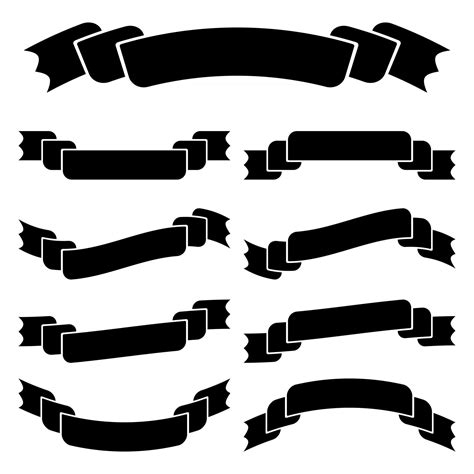 A Set Of Flat Black Isolated Silhouettes Of Ribbons Banners On White