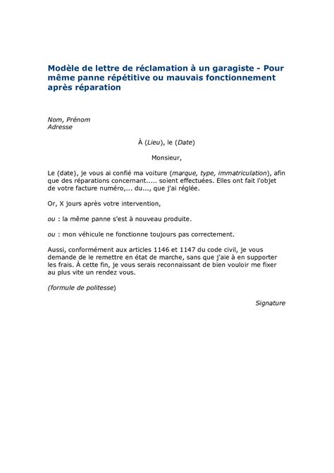 La Lettre De Reclamation Exemple Modele De Lettre Typ