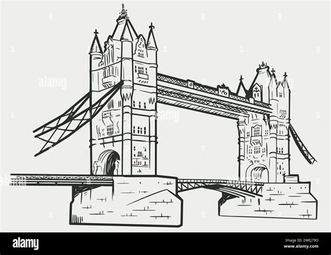 Tower Bridge London England Uk Hand Drawn Illustration Vector
