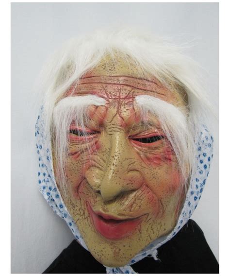 Blue Flower Print Old Lady Mask For Adults Costume Accessory