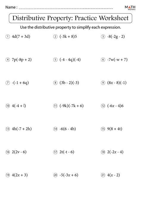 Distributive Property Worksheets Numbers Only