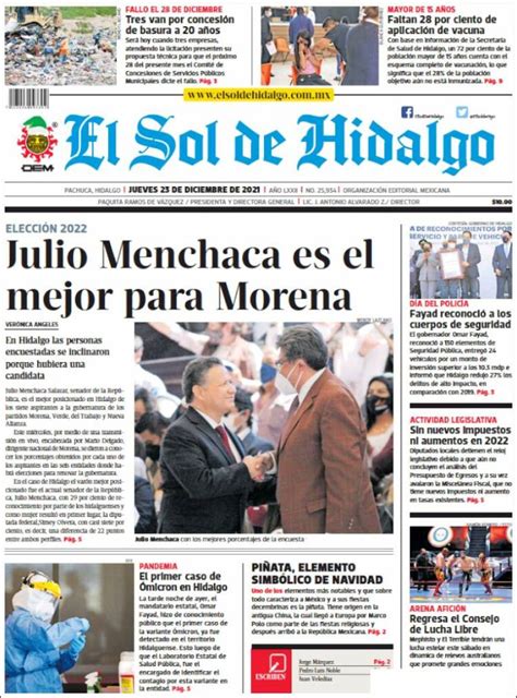 Periódico El Sol De Hidalgo México Periódicos De México Edición De