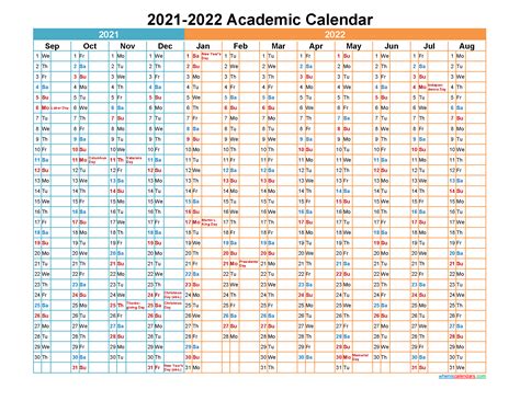 2021 And 2022 Academic Calendar Printable Landscape Template Noaca22y5