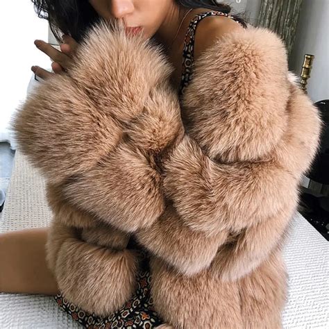 xs 4xl plus size winter women luxury faux fox fur coat furry slim fur stitching jacket thicker
