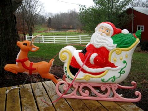 Big Santa Claus Sleigh Reindeer Lighted Plastic Outdoor