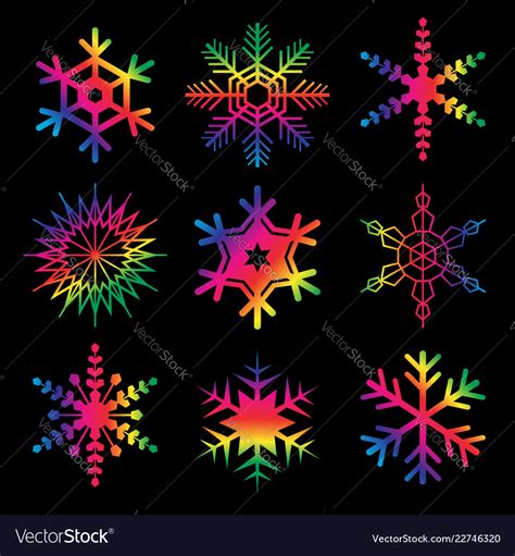 Rainbow Snowflake Set Royalty Free Vector Image