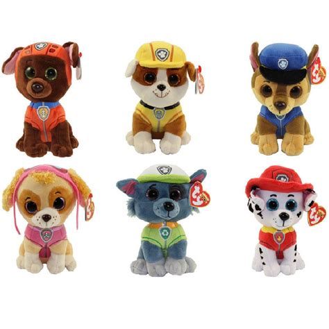 Set Of 6 Ty Beanie Boos Paw Patrol Plush Chase Marshall Rocky Rubble