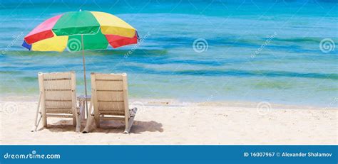 Tropical Beach With Chairs And Umbrella Stock Image Image Of Ocean