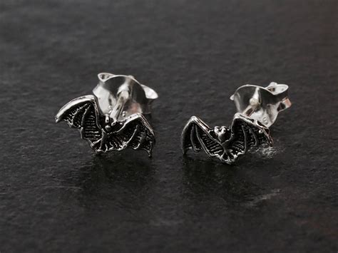 Silver Stud Earrings Halloween Bat Earrings Animal Ear Stud Etsy