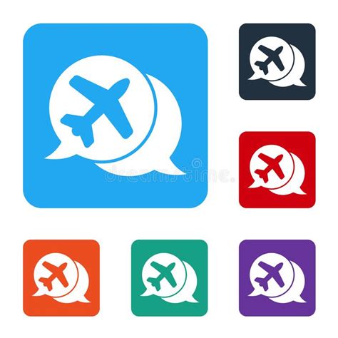 White Speech Bubble With Airplane Travel Icon Isolated On White