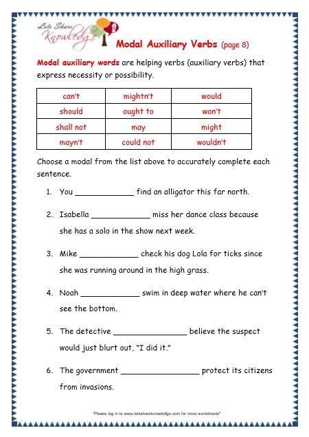 Worksheets, games, lesson plans, songs, stories Grade 3 Grammar Topic 40: Modal Auxiliary Words Worksheets | Nouns worksheet, Conjunctions ...