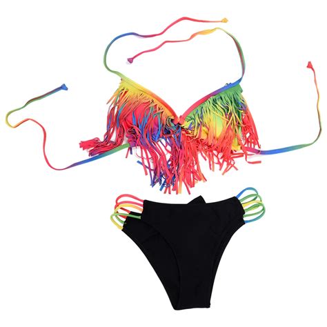 Hot Alluring Halter Tassels Embellished Bikini Set For Women S In Bikinis Set From Sports