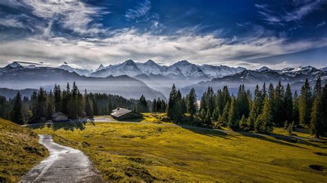 Alps Cabin Mountain Landscape During Sunrise 4k 5k Hd Nature Wallpapers