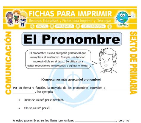 Pronombre Definicion Para Sexto De Primaria Fichas Para Imprimir