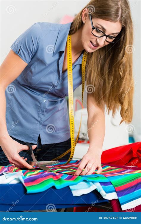 Fashion Designer Or Tailor Working In Studio Stock Image Image Of