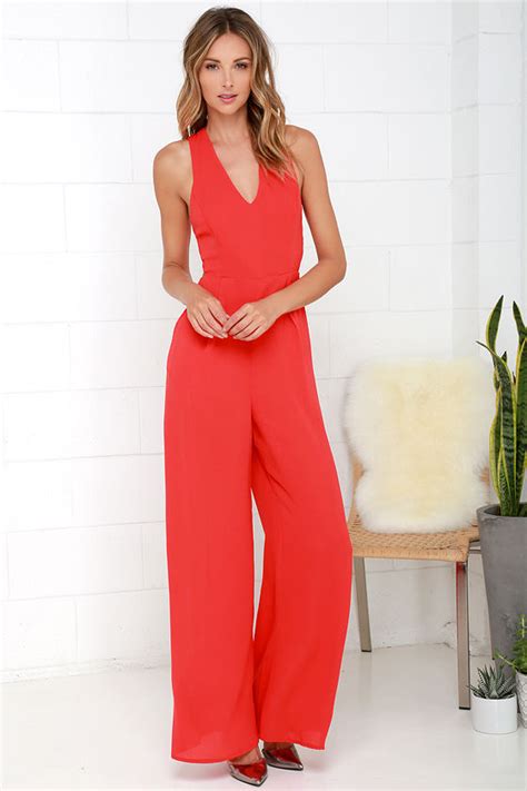 Chic Coral Red Jumpsuit Sleeveless Jumpsuit Backless Jumpsuit 5900