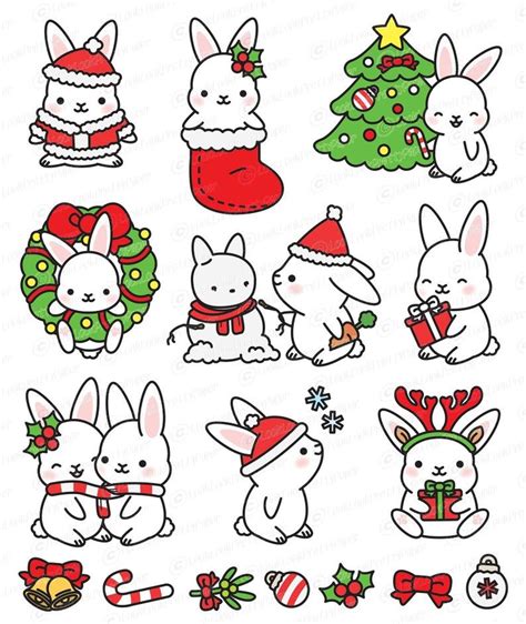 Premium Vector Clipart Kawaii Christmas Bunnies Cute Christmas