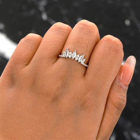 Unique Curved Wedding Bands Women Silver Promise Ring For Etsy
