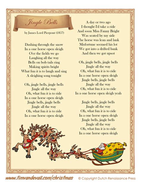 Printable Jingle Bells Lyrics Tims Printables