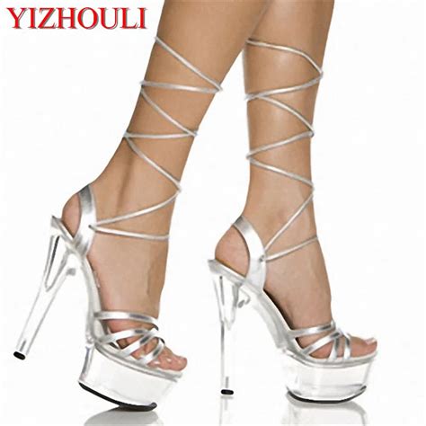 15cm High Heeled Shoes Sexy Platform Thin Heels Womens Shoes 6 Inch Summer Cross Strap Sandals