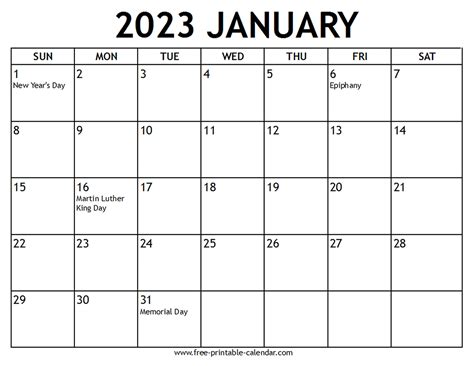Printable 2023 January Calendar Free Printable Calendar Printable
