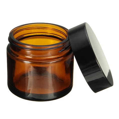 60ml Brown Amber Glass Jar Round Empty Black Lid Cream Balm Jar Storage