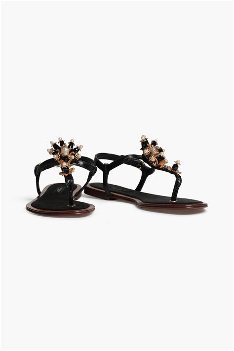 Dolce And Gabbana Embellished Patent Leather Sandals The Outnet