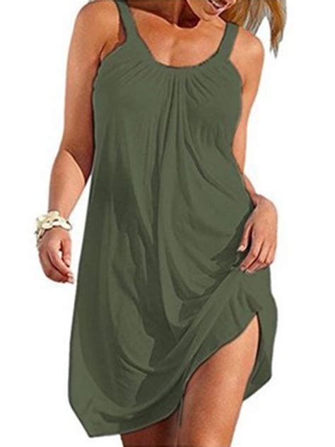 Women Summer T Shirt Dresses Sleeveless Plain Tank Dress Casual Loose Beach Mini Dress Ladies