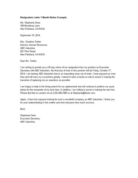 resignation letter  month notice   create  resignation letter