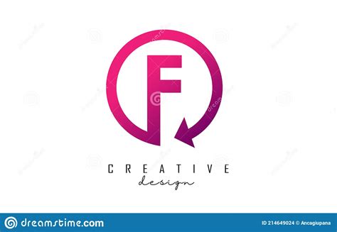 Pink F Letter Logo Design With Circle Frame And Arrow Stock Vector