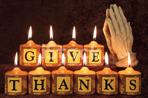 Give Thanks Candles With Praying Hands Stock Photo Royalty Free