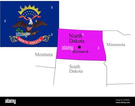 State North Dakota Of Usa Flag And Map Vector Illustration Stock