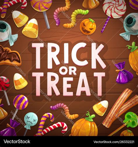 Halloween Trick Or Treat Candies And Sweets Card Vector Image