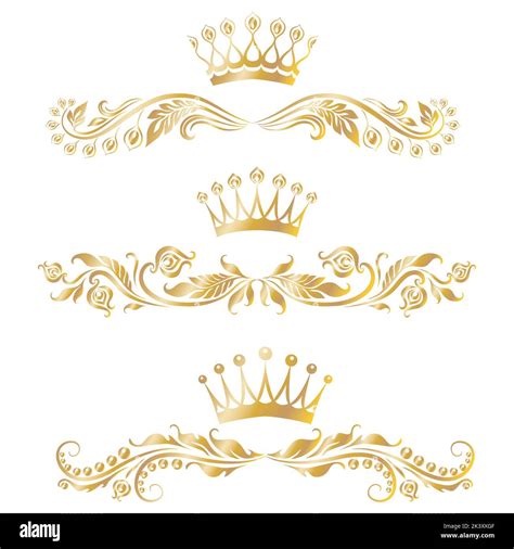 Vector Set Of Crown With Golden Ornaments Ilustración De Lujo Aislada