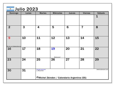 Calendario Julio De 2023 Para Imprimir “446ds” Michel Zbinden Ar