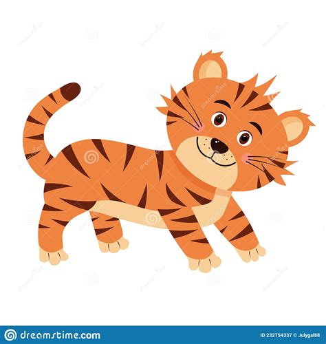 Cute Tiger Is Walking And Smiling Stock Vector Illustration Of Year