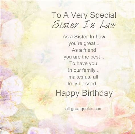 To A Very Special Sister In Law Happy Birthday Birthday Wishes For