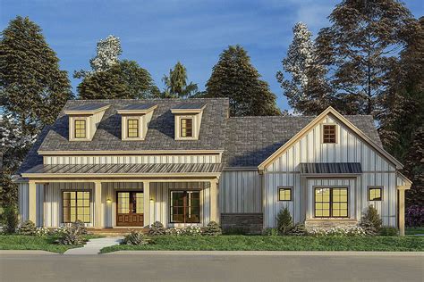 Modern Farmhouse Plan With Three Shed Dormers And A Flex Room