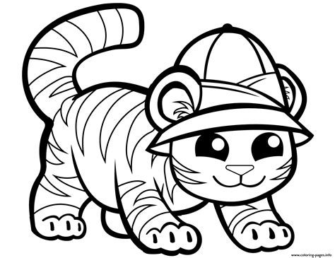 Cute Tiger In Cap Coloring Page Printable