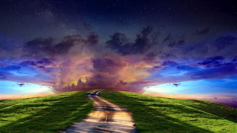 Clouds Sunset Sky Stars Roads Path Trail Landscapes Wallpaper