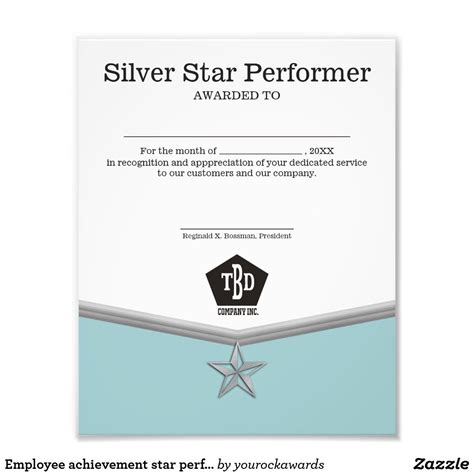 Employee Achievement Star Performer Certificate Photo Print Zazzle