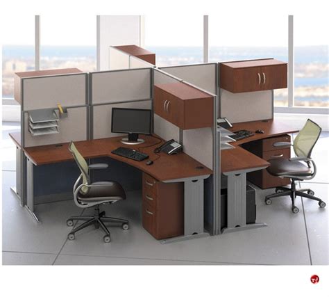 The Office Leader Ades Cluster Of 4 Person L Shape Office Desk Cubicle