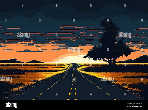 Road With Beautiful Nature Around Country Side Road Trip Pixel Art