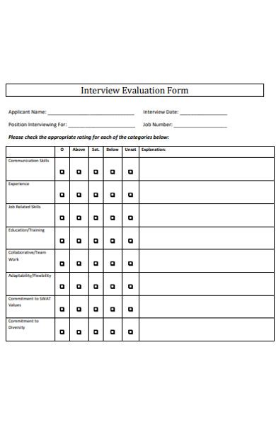 Free Sample Interview Evaluation Forms In Pdf Ms Word Excel Vrogue